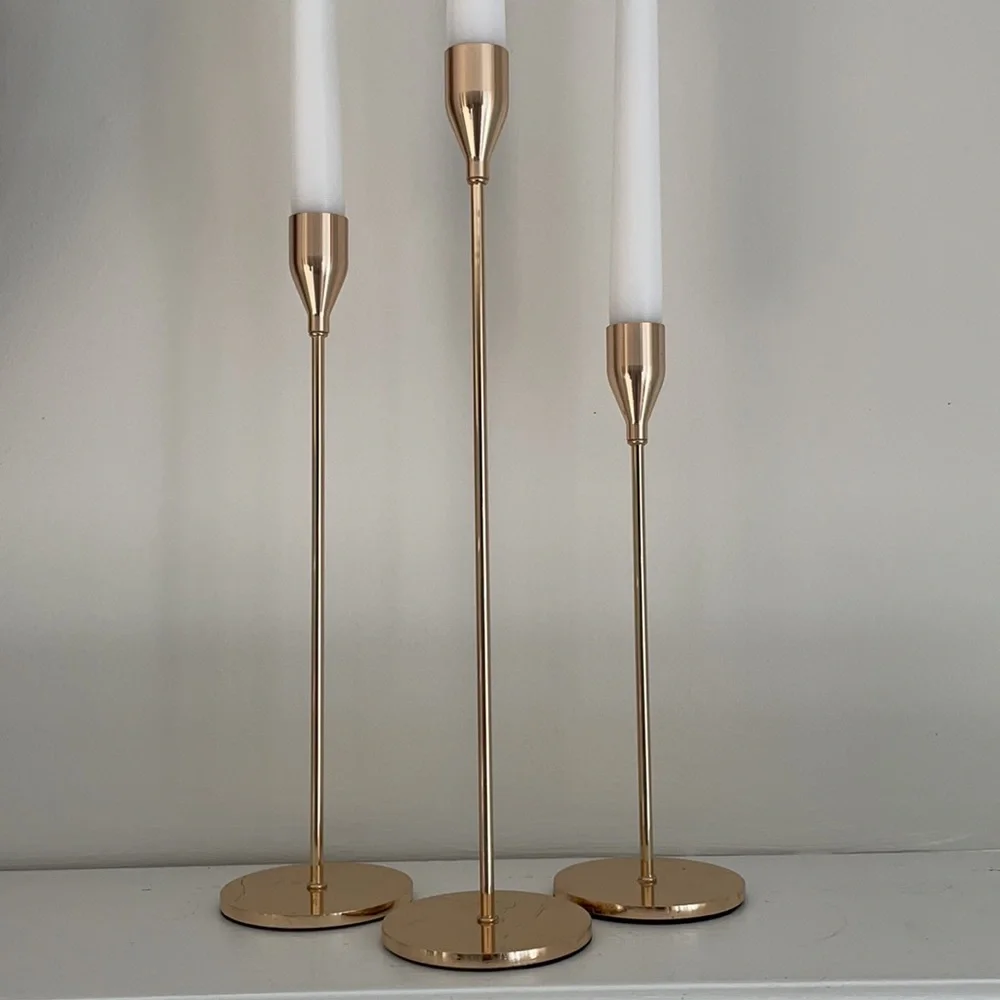 Set of 3 gold candlesticks - wedding, party, decor, home